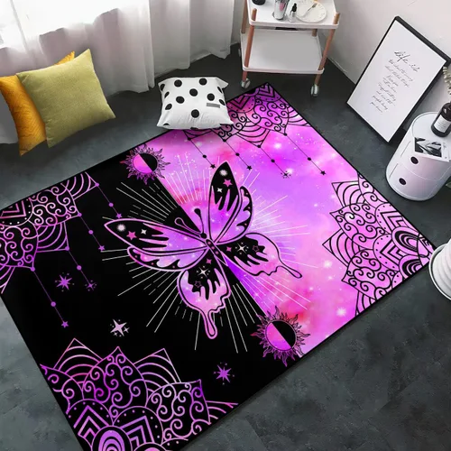 Miniatura 13 de Alfombra de área para dormitorio de niñas negras africanas, alfombra para sala de estar, sala de juegos, azul, lindo anime de dibujos animados