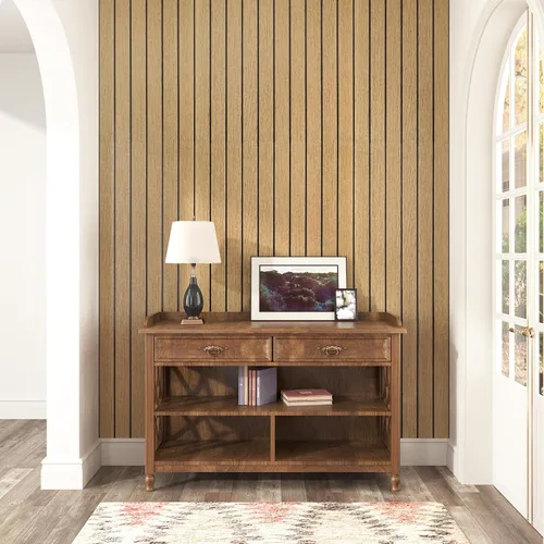 Miniatura 4 de Paneles de madera marrón para despegar y pegar, panel de listones de pared de madera sintética acústica con textura 3D, autoadhesivo, insonorizado