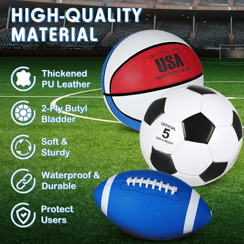 Miniatura 3 de Sratte Juego de 3 pelotas deportivas para adolescentes y adultos, incluyendo tamaño oficial, fútbol, baloncesto, fútbol con bomba y bolsa