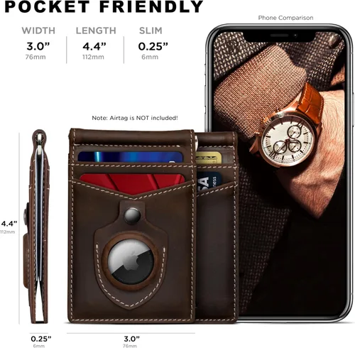 Miniatura 39 de Serman Brand RFID billetera de bloqueo Slim Bifold – cuero genuino minimalista bolsillo frontal carteras para hombres con clip para dinero, cartera
