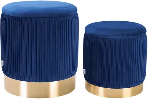 Miniatura 11 de YYW HOME Otomana redonda con almacenamiento, juego de 2 taburetes de tocador, reposapiés con tapa extraíble, taburete otomano de almacenamiento