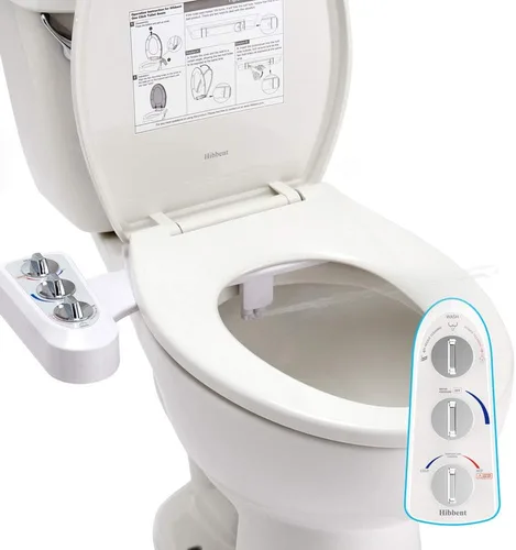 Hibbent Accesorio de bidé para inodoro, boquilla doble autolimpiante, rociador de agua fría y caliente, asiento de inodoro mecánico no eléctrico