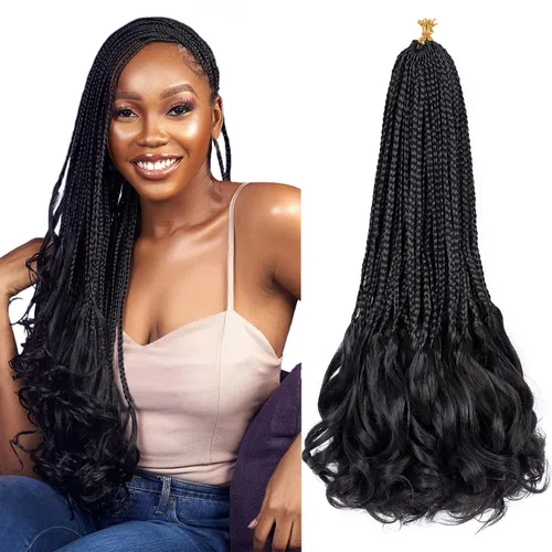 Miniatura 11 de Trenzas de ganchillo rizadas francesas de 14 pulgadas, 6 paquetes de trenzas caja con extremos rizados, trenzas de caja diosa, cabello trenzado #1B