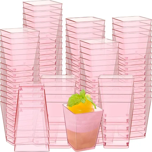 Miniatura 12 de Mifoci 50 tazas de plástico de 5 onzas para postre de color rosa para fiestas, mini tazones cuadrados desechables para postre, cuencos de parfait