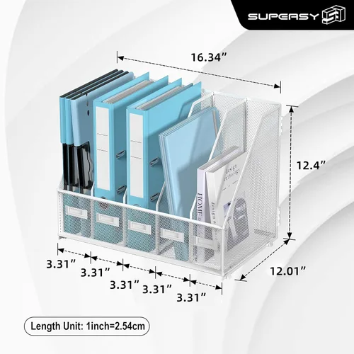 Miniatura 3 de SUPEASY Organizador de escritorio de metal para revistas, con 5 compartimentos verticales, organizador de archivos para escritorio de oficina, Negro