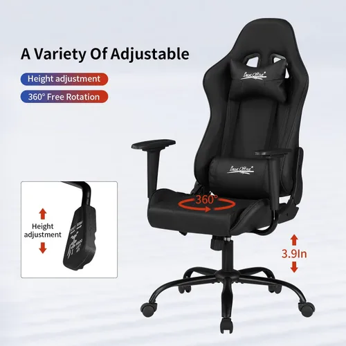 Miniatura 8 de Silla para videojuegos, silla de videojuegos, silla de juegos de computadora barata, silla de juegos de piel sintética, respaldo alto, silla Negro