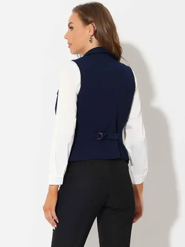 Miniatura 4 de Allegra K Chaleco de traje para mujer, chaleco elegante con solapa de negocios con doble botonadura