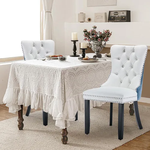 Miniatura 47 de Juego de 4 Sillas de Comedor de Terciopelo Tapizadas con Capitoné, Sillas Laterales de Cocina con Ribete de Tachuelas y Patas Chapadas en Oro