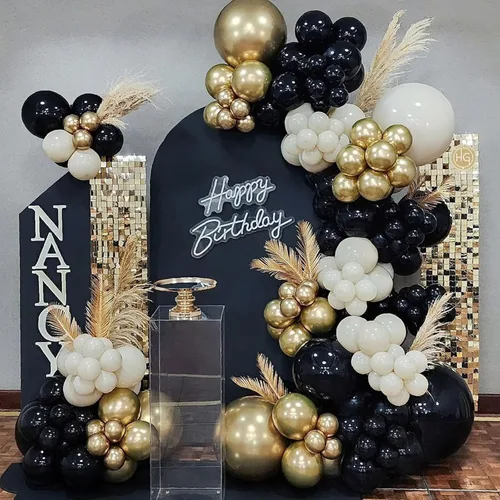 Miniatura 8 de Kit de arco de guirnalda de globos negros y dorados y plateados, 144 piezas de diferentes tamaños, decoraciones de Año Nuevo para Año Nuevo