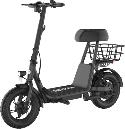 Gotrax Patinete eléctrico A5 con asiento para adultos, neumático de 12 pulgadas, máximo 15.5 millas y 15.5 millas por hora de potencia por motor de