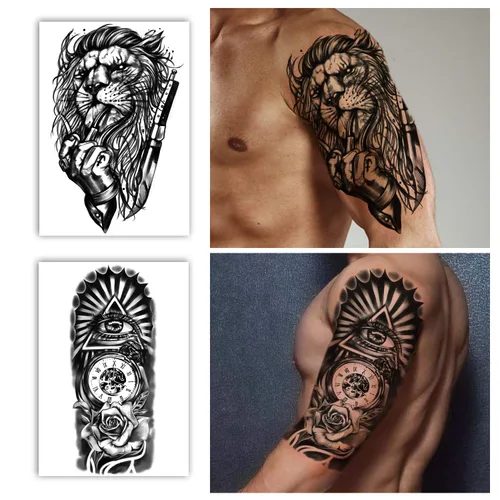 Miniatura 7 de Yazhiji - 41 piezas de tatuajes temporales a prueba de agua para hombres y mujeres adultos, diseños de flores, palabras, expresiones de arte S-León