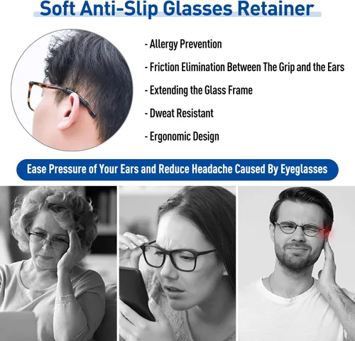 Miniatura 6 de lvvfit Retenedor de silicona suave para lentes de patillas para niños y adultos, retenedores elásticos antideslizantes, Negro