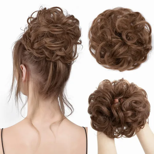 Miniatura 21 de CJL HAIR Extensiones de cabello sintético de moño desordenado, ondulado, rizado, grueso, para coleta, para mujer (rubio blanco)