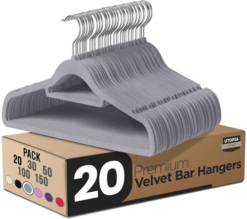 Miniatura 15 de Utopia Home Perchas de terciopelo de alta calidad, paquete de 20 – Percha antideslizante con barra de amarre – Perchas negras con gancho giratorio