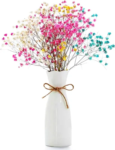 Florero de cerámica bohemio con cuerda, 8.2 pulgadas de alto, jarrón rústico de estilo clásico para flores secas y flores frescas, apto para White-1