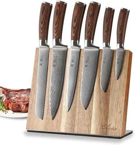 Miniatura 18 de Wakoli Juego de cuchillos de chef de Damasco con bloque magnético – Juego de bloque de cuchillos de cocina profesional de 5 piezas, cuchillas