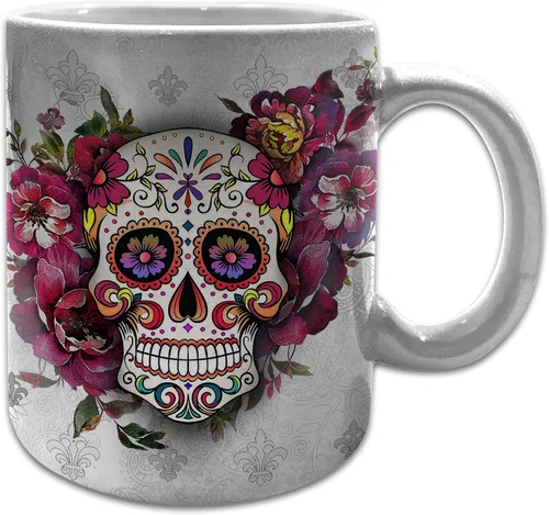 Miniatura 14 de Sweet Gisele Taza de cerámica de calavera de azúcar, taza de café con estampado floral, diseño del Día de los Muertos, hermosos colores vivos, gran
