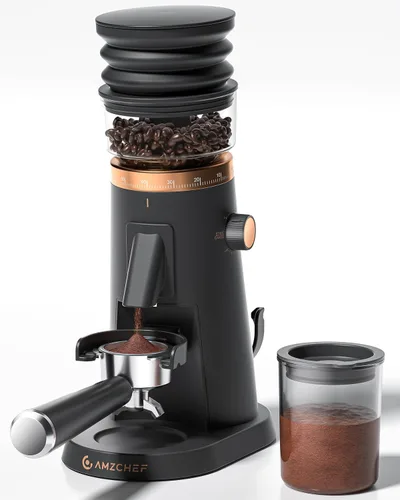 AMZCHEF Molinillo de Café de Dosis Única con 75 Ajustes y Burrs de 40mm | Molinillo de Espresso Antiestático para Uso Doméstico | Salida Magnética