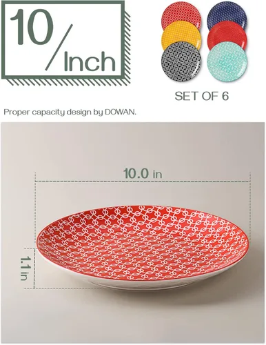 Miniatura 4 de DOWAN Juego de 6 platos llanos coloridos de 10 pulgadas, juego de platos de postre de cerámica para ensalada, pasta, bistec, platos de aperitivo