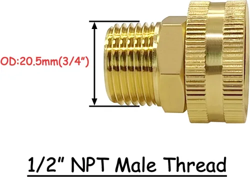Miniatura 2 de Uenede Conector de manguera de jardín hembra de latón de 1/2 "NPT macho a 3/4" GHT hembra, reductor giratorio roscado reductor adaptador