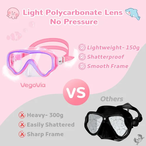 Miniatura 3 de VegoVia Gafas de natación para niños con cubierta para la nariz, antiempañamiento de visión amplia, máscara de natación transparente para niños
