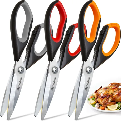 Astercook Tijeras de Cocina Multiusos Resistente, Juego de 3 Tijeras de Cocina, Utensilios de Cocina de Acero Inoxidable para Cortar Alimentos, Aves
