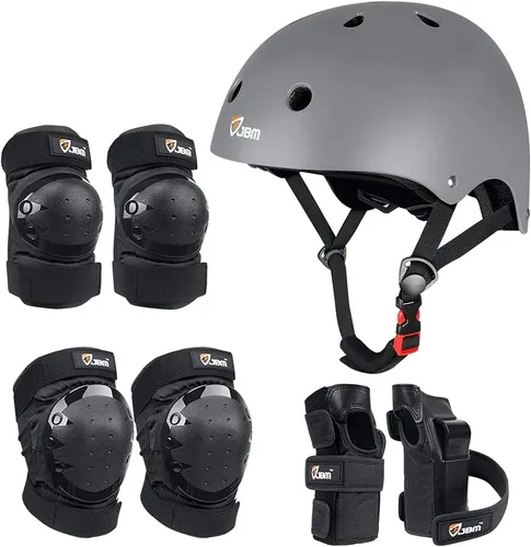Miniatura 11 de JBM - Juego de equipo de protección para patinaje para niños y adultos, desde principiantes hasta avanzados, casco para monopatín, rodilleras y Gris