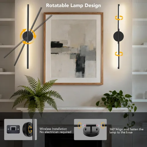 Miniatura 5 de TONYFUL Battery Operated Wall Sconce Set of 2 for Bedroom, Living Room Rechargeable, 6000mAh Dimmable Bulbs, Remote, 3000K-6500K LED Wall Lights