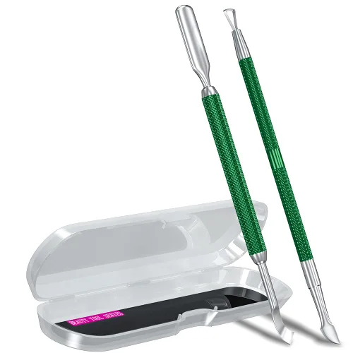 Miniatura 14 de 2 piezas de empujador y raspador de cutículas de metal (sirena azul y púrpura), cortador de uñas, herramienta raspadora de gel de acero inoxidable