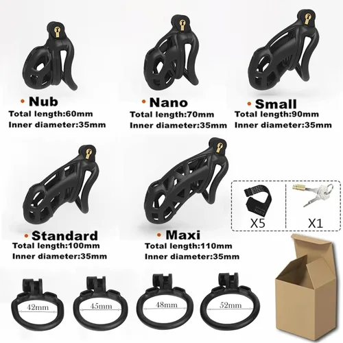 Miniatura 7 de Dispositivo de castidad masculina 2.0 jaula para pene masculino con 4 tamaños de anillos y bloqueo invisible, jaula de castidad ligera para hombre