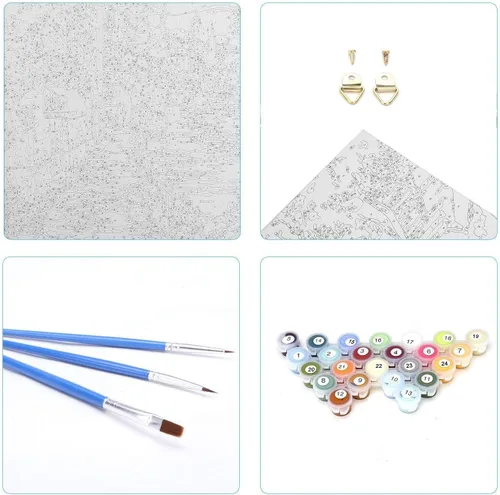 Miniatura 4 de Kit de pintura al óleo con números para manualidades para adultos, juegos de pintura por números para niños principiantes en lienzo, lobo colorido