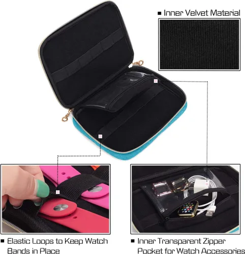 Miniatura 2 de Teamoy Estuche de almacenamiento para relojes - Con capacidad para 12 correas, bolsa organizadora de viaje compatible con todas las series de Verde