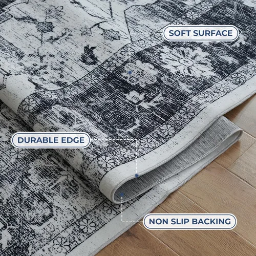 Miniatura 324 de Syalife 4x6 Alfombra Lavable para Área, Ultra Suave Antideslizante, Pila Baja, Alfombra Vintage Resistente a Manchas para Sala de Estar, Alfombra