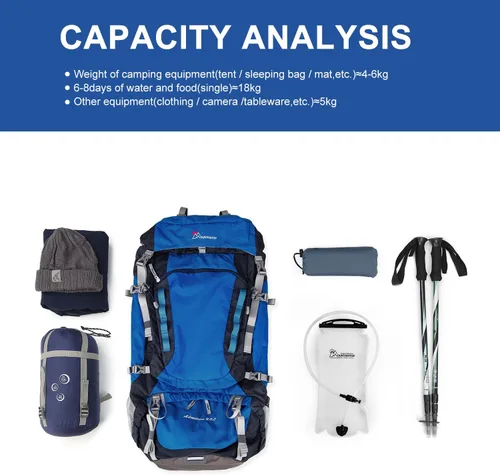 Miniatura 8 de MOUNTAINTOP Mochila de marco interno de 80L para hombre y mujer Mochila de senderismo con cubierta de lluvia Azul-80L