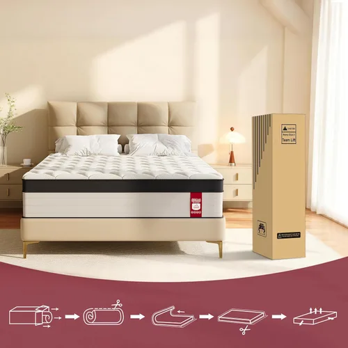 Miniatura 7 de Colchón de tamaño matrimonial, colchón matrimonial de 10 pulgadas en una caja, colchón híbrido de espuma viscoelástica con resorte individual