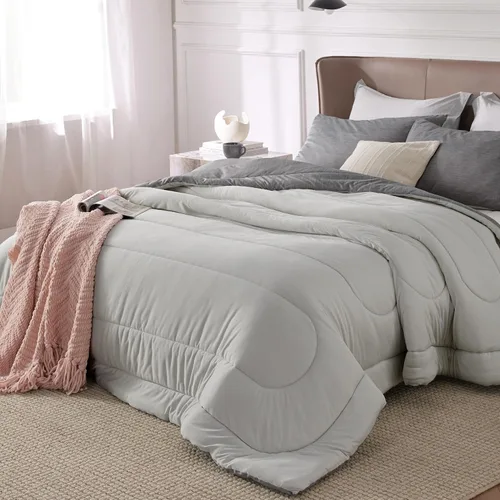 Miniatura 2 de Bedsure - Juego de edredón queen - Juego de ropa de cama refrescante y cálida, ropa de cama reversible gris claro para todas las estaciones, 3 03