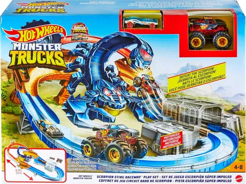 Miniatura 5 de Hot Wheels Monster Trucks Scorpion Sting Raceway - Juego de pista de carreras con 1 camión de juguete y 1 coche a escala 1:64, pista de carreras