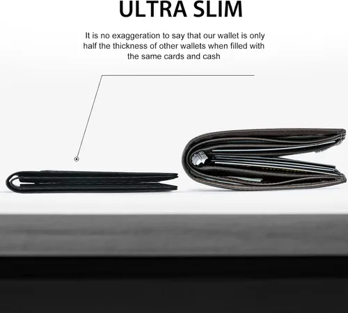 Miniatura 2 de GSOIAX Billetera delgada para hombre minimalista de cuero genuino fibra de carbono con bloqueo RFID de cuero vacuno plegable con caja de regalo