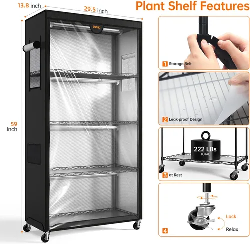 Miniatura 8 de Bstrip Invernadero de interior con luz de crecimiento, soporte para plantas con paquete de 4 luces para plantas de 24W de espectro completo, estante
