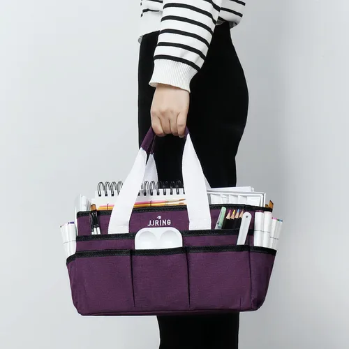 Miniatura 8 de JJRING Bolsa Organizadora de Transporte para Manualidades, Organizador de Almacenamiento de Arte con Múltiples Bolsillos, Bolsa de Costura Morado