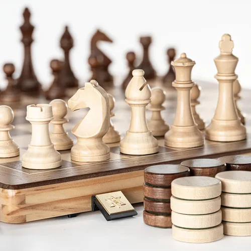 Miniatura 7 de A&A Juego de ajedrez magnético de madera de 15"/Tablero plegable/Piezas de ajedrez de caballero alemán Staunton de altura king de 3"/Incrustaciones