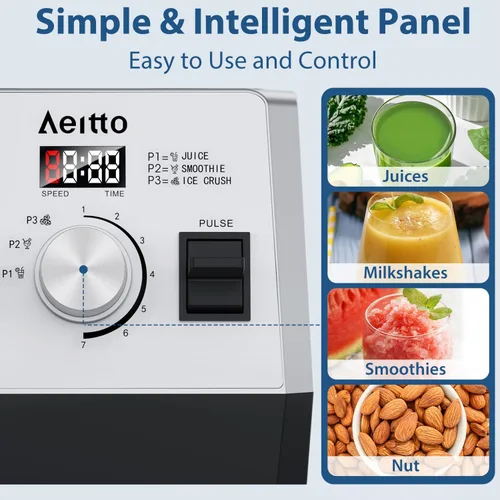 Miniatura 5 de Aeitto Licuadoras para cocina con 68 onzas de gran capacidad, licuadora de batidos de potencia máxima de 1800 W, 3 programas preestablecidos y 7