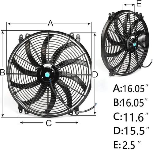 Miniatura 7 de Ventilador delgado universal de 16 pulgadas Push Pull Radiador eléctrico Ventilador de refrigeración Kit de montaje de 12 V Negro