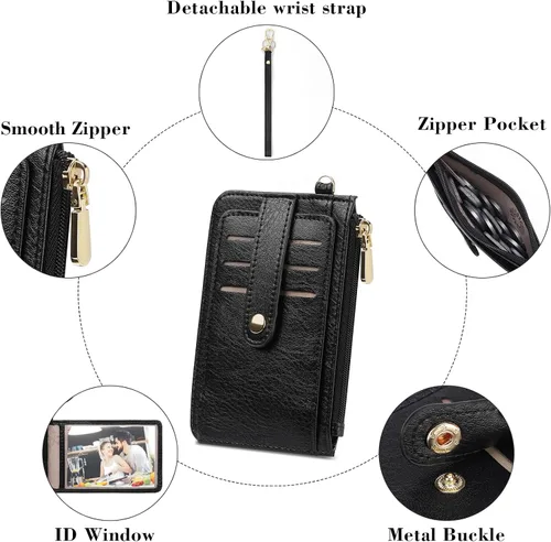 Miniatura 5 de SENDEFN Cartera delgada de piel con bloqueo RFID para tarjetas de crédito con bolsillo con cremallera