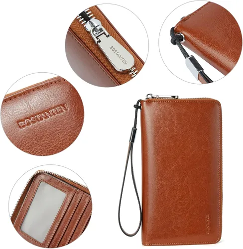 Miniatura 6 de BOSTANTEN - Carteras de cuero para mujer, bloqueo de identificación por radio frecuencia (RFID), cierre de cremallera alrededor, tarjetero, cartera