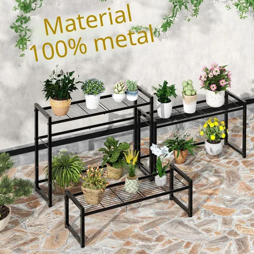 Miniatura 5 de Simple Trending Soporte de metal de 3 niveles para plantas al aire libre e interior, impermeable, apilable, resistente, estante alto para plantas