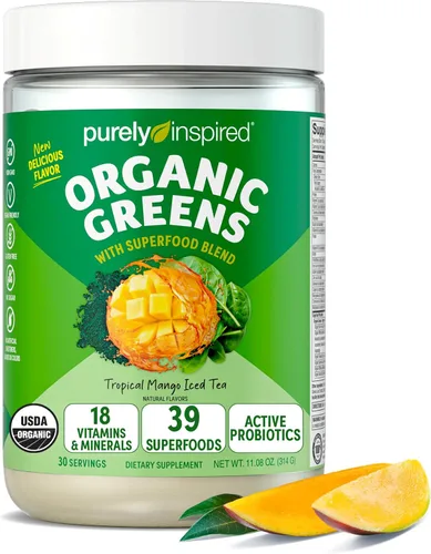 Miniatura 7 de Purely Inspired Organic Greens Powder Superfood Smoothie Mix, sin sabor (30 porciones) – Super Greens con probióticos, espirulina y clorella