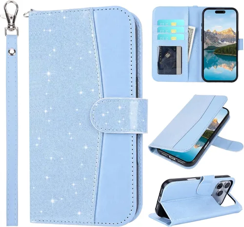 Miniatura 39 de ULAK Compatible con iPhone 15 Estuche tipo cartera para mujer, funda tipo billetera de piel PU premium con tarjetero, función de caballete, estuche