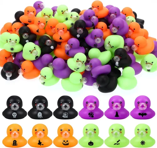 Junkin 50 mini patos de goma de Halloween a granel de 1.97 pulgadas, patos sin agujero, patos pequeños de goma a granel para decoración de fiesta de