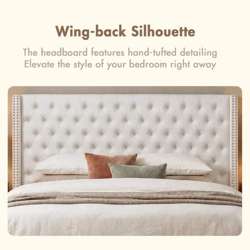 Miniatura 4 de Madison Park Cabecera tapizada Queen Wingback, con acolchado de esponja de alta densidad, cabecera de altura ajustable, fácil montaje, terciopelo